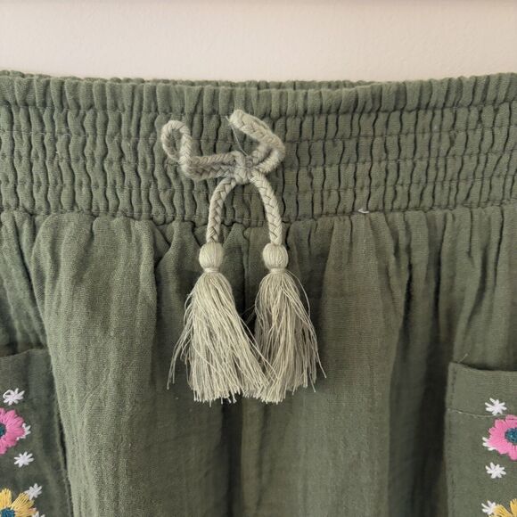 Peek Embroidered Gauze Jogger Pants Girls 12 Olive Multi Elastic Waist Pull On - Picture 6 of 11